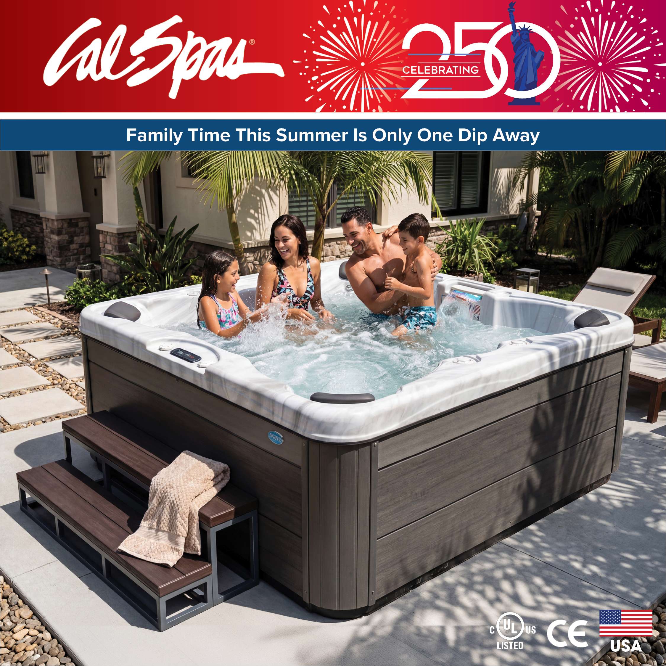 Calspas hot tub being used in a family setting - Oklahoma City